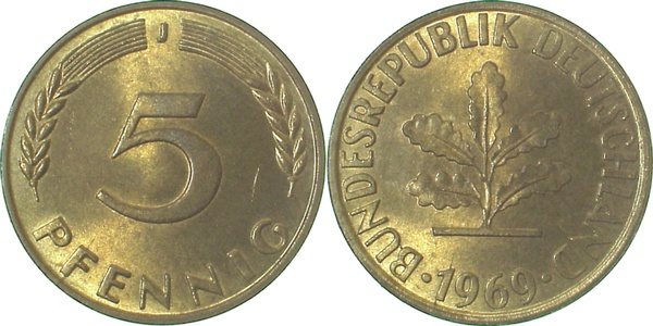 38269J~1.0 5 Pfennig  1969J stgl J 382  