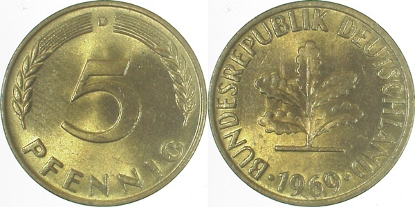 38269D~1.1 5 Pfennig  1969D bfr/stgl J 382  