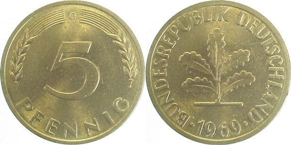38269G~1.1 5 Pfennig  1969G bfr/stgl J 382  