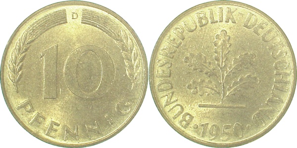 38350D~1.2 10 Pfennig  1950D bfr J 383  