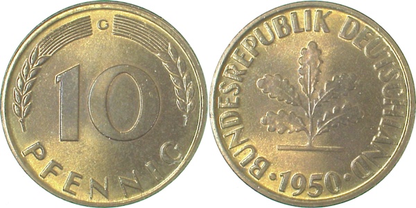 38350G~1.0 10 Pfennig  1950G stgl J 383  