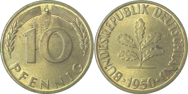 38350G~1.1 10 Pfennig  1950G bfr/st J 383  