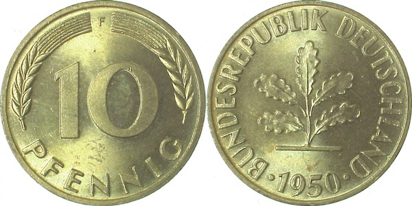 38350F~1.1 10 Pfennig  1950F bfr/stgl J 383  
