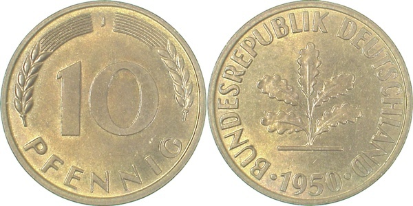 38350J~1.0 10 Pfennig  1950J stgl J 383  