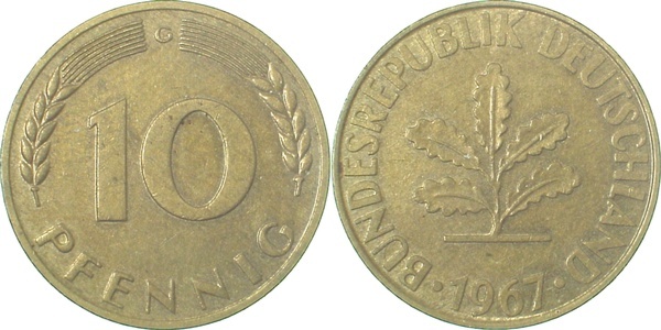 38367G~1.5 10 Pfennig  1967G vz/stgl J 383  