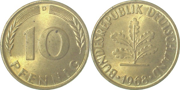 38368D~0.9 10 Pfennig  1968D stgl fein!! J 383  