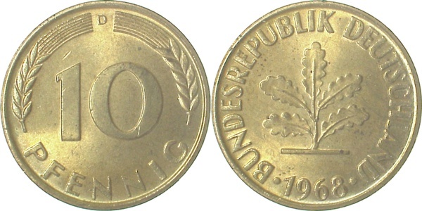 38368D~1.0 10 Pfennig  1968D stgl J 383  