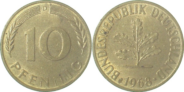 38368D~1.5 10 Pfennig  1968D f.bfr J 383  