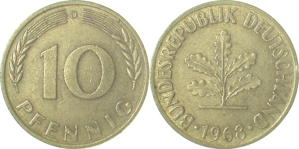 38368D~2.0 10 Pfennig  1968D vz J 383  