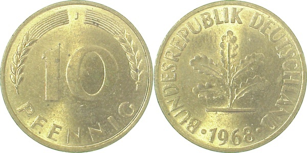 38368J~1.1 10 Pfennig  1968J bfr/st J 383  