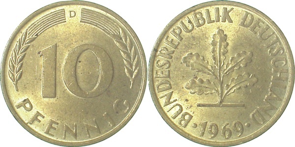 38369D~1.1 10 Pfennig  1969D bfr/stgl J 383  