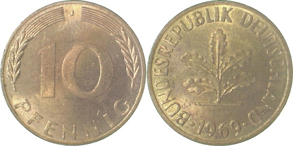 38369J~1.1 10 Pfennig  1969J bfr/stgl J 383  