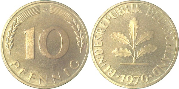 38370G~0.0 10 Pfennig  1970G PP.......10200 Exemplare  J 383  