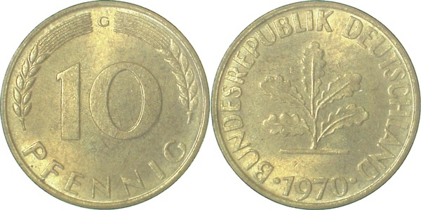 38370G~1.1 10 Pfennig  1970G bfr/stgl J 383  