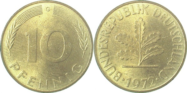 38372G~1.2n 10 Pfennig  1972G bfr.durchg.Grannen J 383  