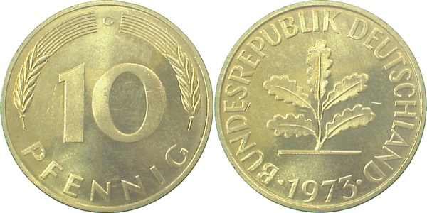38373G~1.0a 10 Pfennig  1973G st.Erstabschlag (EA)!  J 383  