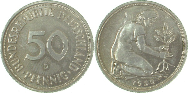 38450D~1.0 50 Pfennig  1950D stgl J 384  