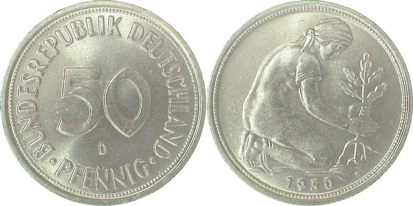 38450D~1.1 50 Pfennig  1950D bfr/stgl J 384  