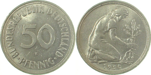 38450F~2.0 50 Pfennig  1950F vz J 384  