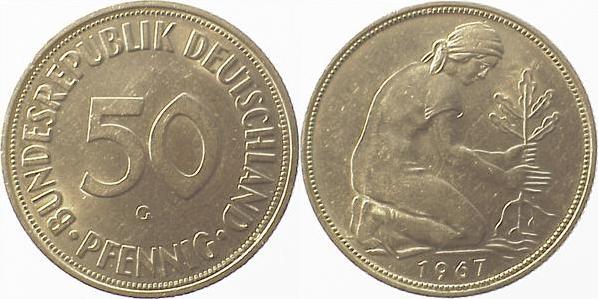 38467G~2.0LP 50 Pfennig  1967G Licht. Prägung vz!! J 384  