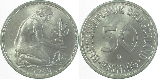 38468D~1.1 50 Pfennig  1968D bfr/stgl J 384  