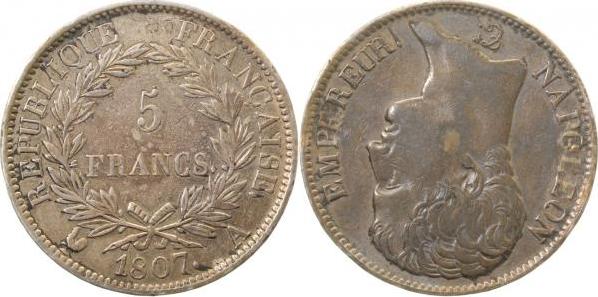 5Francs-1807A-3.0-GG   Napoleon 1807A SS Broschierspuren tres beau Gad.582 KM-685  