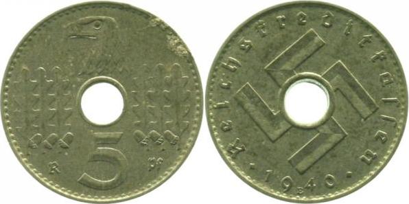 61840B~1.5-GG 5 Pfennig  Reichskr.1940B f. prfr.!!! J 618  