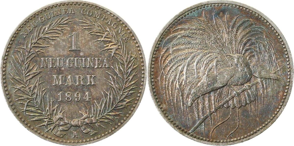 70594A~1.8a-GG-PAT 1 M Neu-Guinea 1894A vz+ herrliche Patina Erstabschlag (EA)! !! J 705  