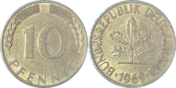 EPA-D12 10 Pfennig  1969D ss/vz NGB 21.2  