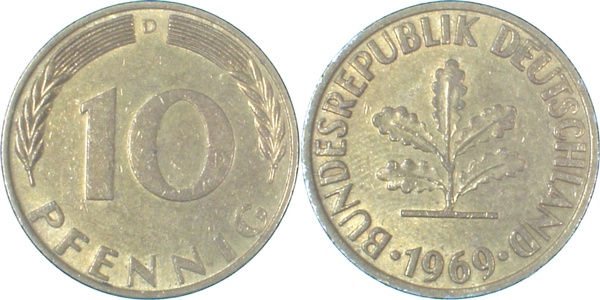 EPA-D12 10 Pfennig  1969D ss/vz NGB 21.2  