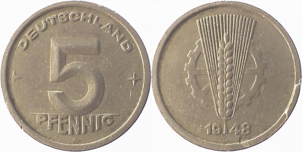 F150248A3.0 5 Pfennig  DDR 48A Wulst a.Rand ss J1502  