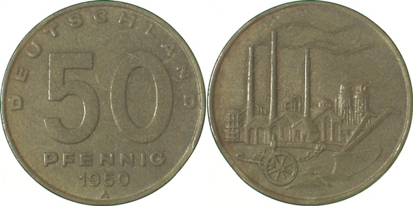 F150450A1.2 50 Pfennig  DDR 1950A Zainende prfr! J1504  