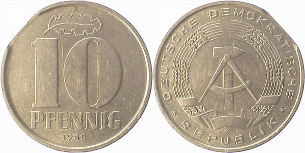 F151068A2.5a 10 Pfennig  DDR 68A gr.Zainende ss/v J1510  