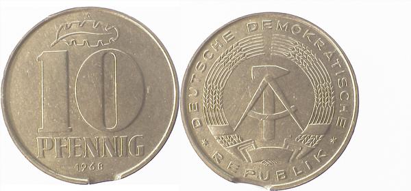 F151068A2.5b 10 Pfennig  DDR 1968A ss/vz Zainende J1510  