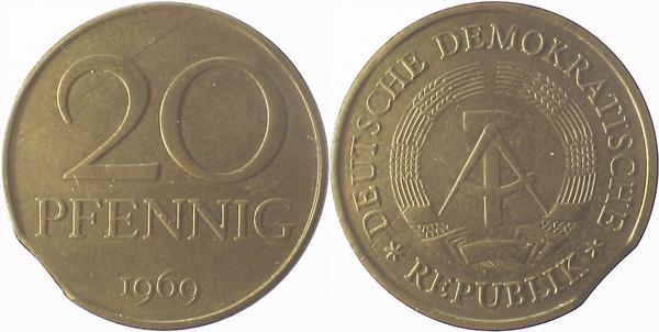 F1511a69-2.8 20Pfennig  DDR 1969 ss+ Zainende J1511a  