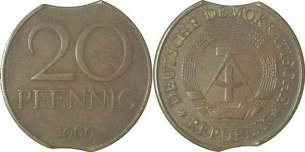 F1511a69-2.8b 20Pfennig  DDR 1969 ss+ 2xZainende J1511a  