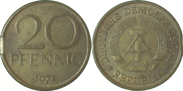 F1511a71-2.0 20Pfennig  DDR 1971 vz Zainende J1511a  