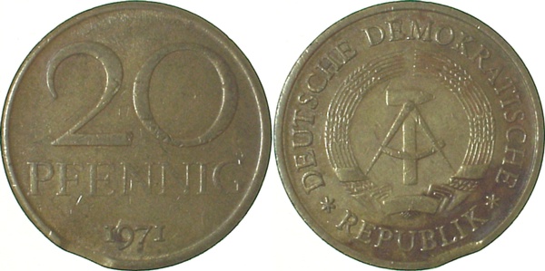 F1511a71-3.0 20Pfennig  DDR 1971 Zainende ss J1511a  