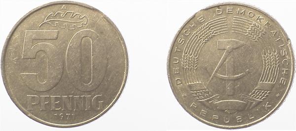 F151271A2.5b 50 Pfennig  DDR 71A kl. Zainende ss/vz J1512  