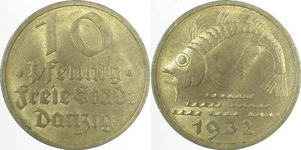 JD1332-~2.0 10 Pfennig  Danzig vz 1932 JD13  