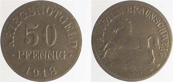 JN0418-~2.8 50 Pfennig Braunschweig 1918 ss+ JN04  