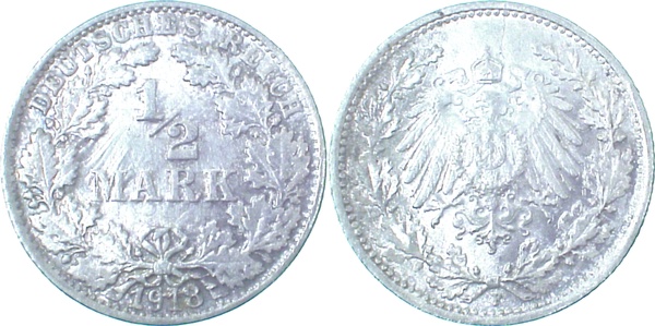 LP01618F2.0 1/2 Reichsmark 1918F vz licht.Prägung J 016  