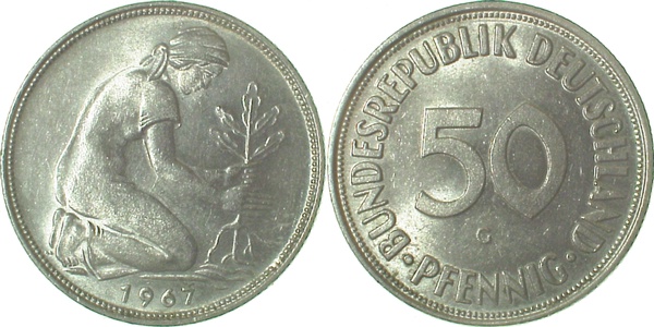 LP38467G2.0 50 Pfennig  67G vz Licht.Prägung J 384  