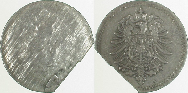 P003---A2.5 5.Pfennig  Mzz.A, geplatzter Schrötling J 003  