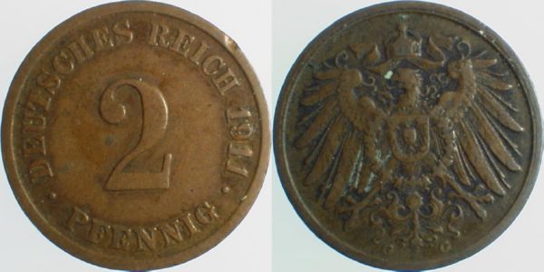 P01111G2.5 2 Pfennig  11G größere 1 ss/vz J 011  