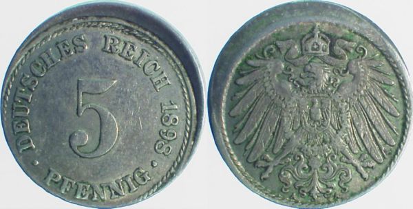 P01298A2.5 5 Pfennig 1898A D10 ss/vz J 012  