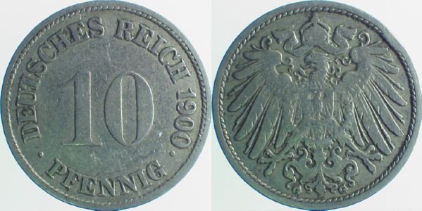 P01300G3.0 10 Pfennig  00G linke Mzz. doppelt J 013  