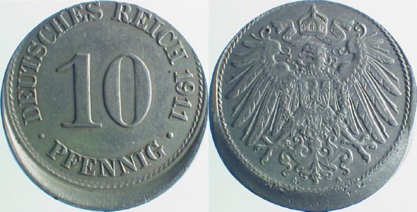 P01311A2.5 10 Pfennig  1911A D10 ss/vz J 013  