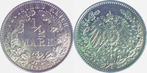 P01618E2.0 1/2 Reichsmark  1918E halboffene 8 J 016  