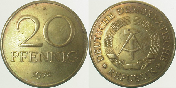 P1511b72A1.1 20Pfennig  DDR 72A kl.Erhebung a. Rndstab J1511b  